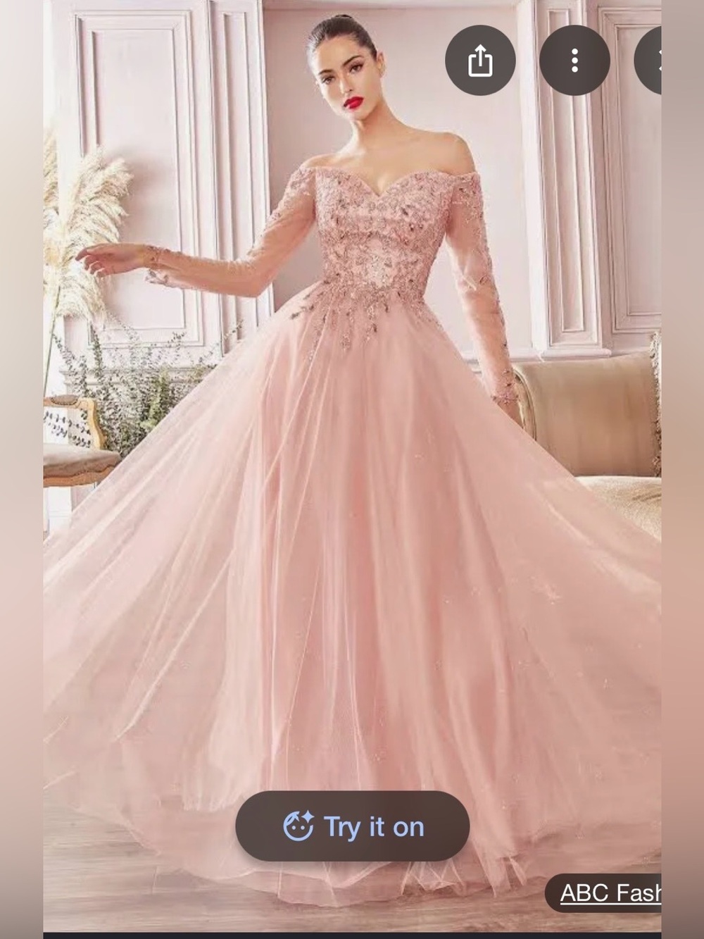 Ladivine Romantic Off-Shoulder Blush Pink Tulle Maxi Dress